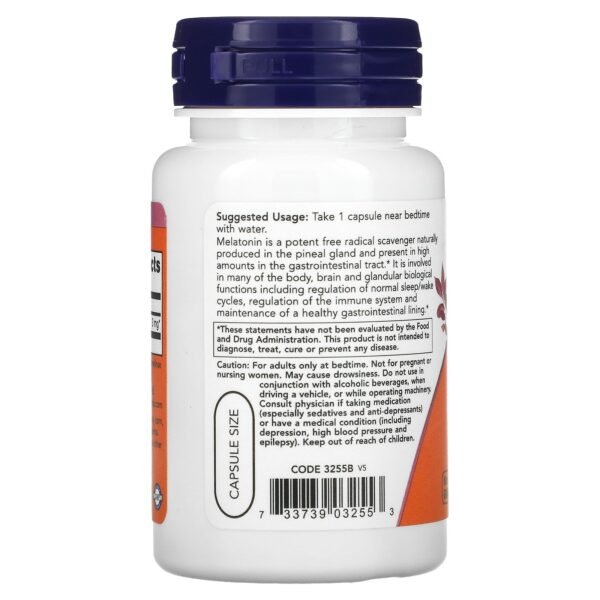 NOW Melatonin sleep supplement 3mg 60 veg capsules 2