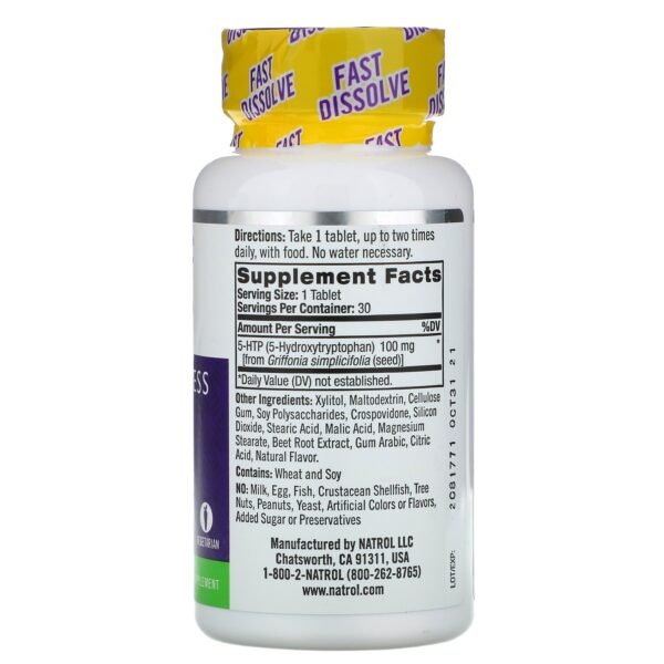 Natrol 5 HTP Fast Dissolve Extra Strength Wild Berry Flavor 100 mg 30 Tablets 3