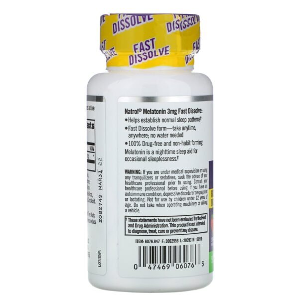 Natrol Melatonin Fast Dissolve Strawberry Flavor 3 mg 90 Tablets 2