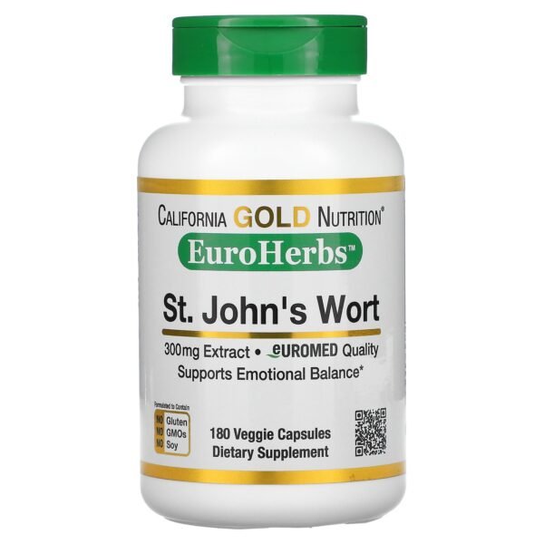 California Gold Nutrition St. Johns Wort EuroHerbs European Quality 300 mg 180 Veggie Capsules 1